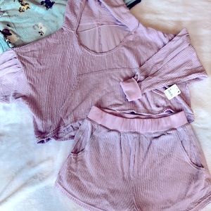 NWT Free People ribbed hoodie and shorts two piece set